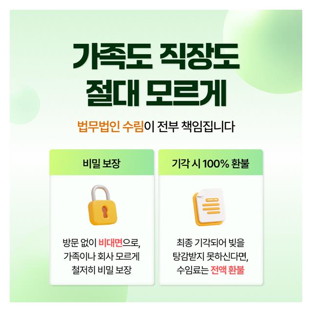 가족도, 직장도 모르게 진행가능 법무법인 수림이 책임집니다